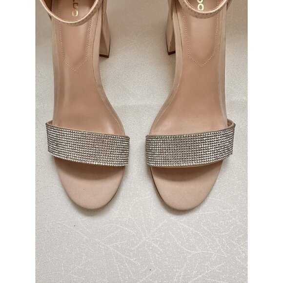 Aldo Kedeaviel Women's Strappy Heeled Open Toe Sandals‎ Rhinestone Beige US 9 - Picture 2 of 7